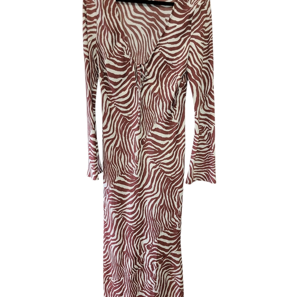 ASOS Long Sleeve Zebra Print Midi Dress in Cream and Brown